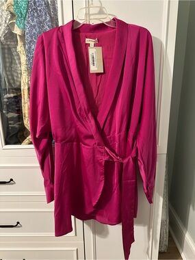 eesome Fuchsia Long-Sleeve Wrap Blouse